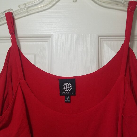 Bobeau Red Cold Shoulder Ruffle Top Blouse Adjustable Shoulder Straps Medium - Picture 2 of 5